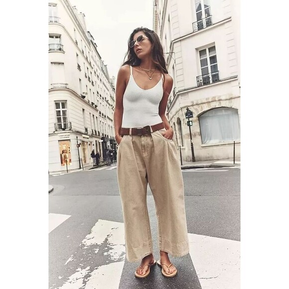 Free People Sweet Talk Chino Trousers Pants Cropped Wide Leg Ankle M NEW 279545